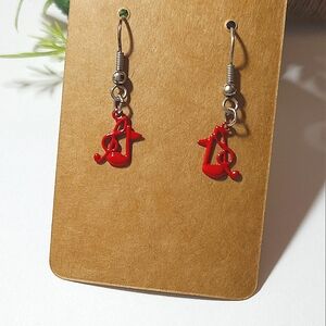 Vintage Red Treble Clef & Eighth Musical Note Dangle Earrings Musician Earrings